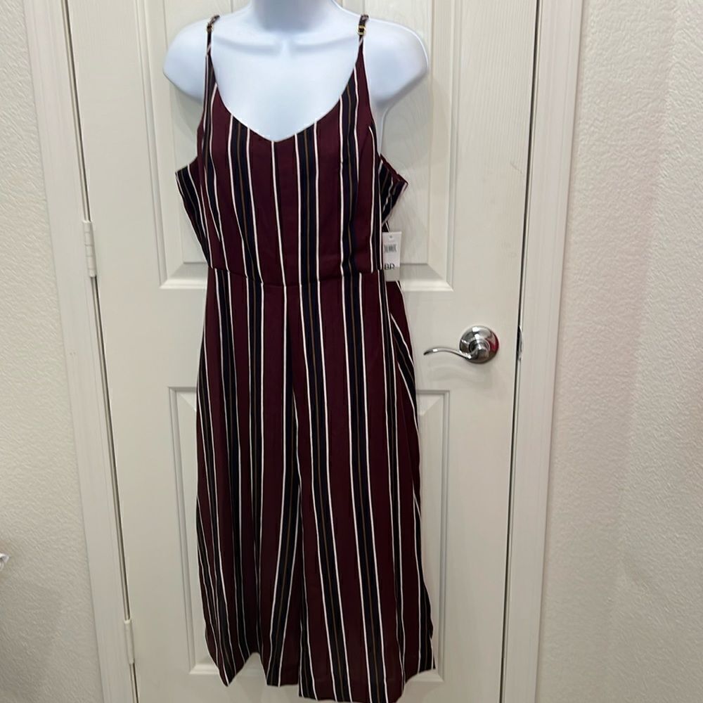 BP Jump Suit Size XL Adjustable Straps Side Zipper Burgundy Striped
